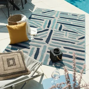 soldes magasin Nazar Tapis Extérieur Rayé Bleu Et Gris – 200X290 8