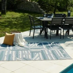 Nazar Tapis Extérieur Rayé Bleu Et Turquoise – 120×160 magasin en ligne france 12