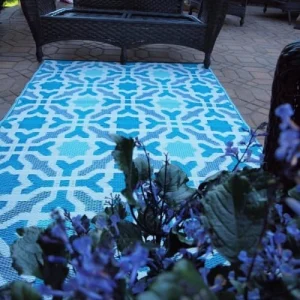 boutique en france Fabhab Tapis Extérieur Réversible En Plastique Recyclé 120×180 Cm Bleu 13