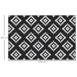 OUTSUNNY Tapis Extérieur Style Graphique Réversible 2 Motifs Noir Blanc SOLDES TOUT À 12