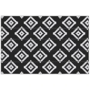 OUTSUNNY Tapis Extérieur Style Graphique Réversible 2 Motifs Noir Blanc SOLDES TOUT À 18