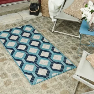 Dernières Nouveautés Nazar Tapis Petite Taille Extérieur Motif Géométrique Bleu – 70×140 8