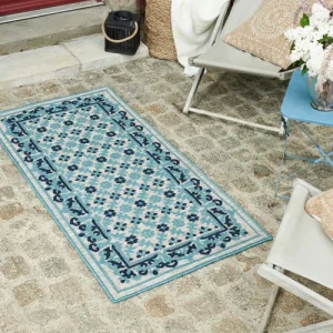 Nazar Tapis Petite Taille Extérieur Motif Ottoman Bleu Et Gris – 70×140 magasin pour 8