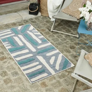 Nazar Tapis Petite Taille Extérieur Rayé Bleu Et Turquoise – 70×140 online boutique 8