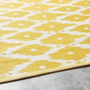 Officielle Maisons Du Monde Tapis Réversible En Polypropylène Jaune Motifs Graphiques Blancs 150×200, OEKO-TEX® 7